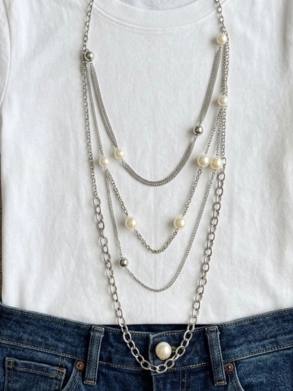 Premier Designs "Socialite" Pear|fection Retired Multi Chain & Pearl Necklace